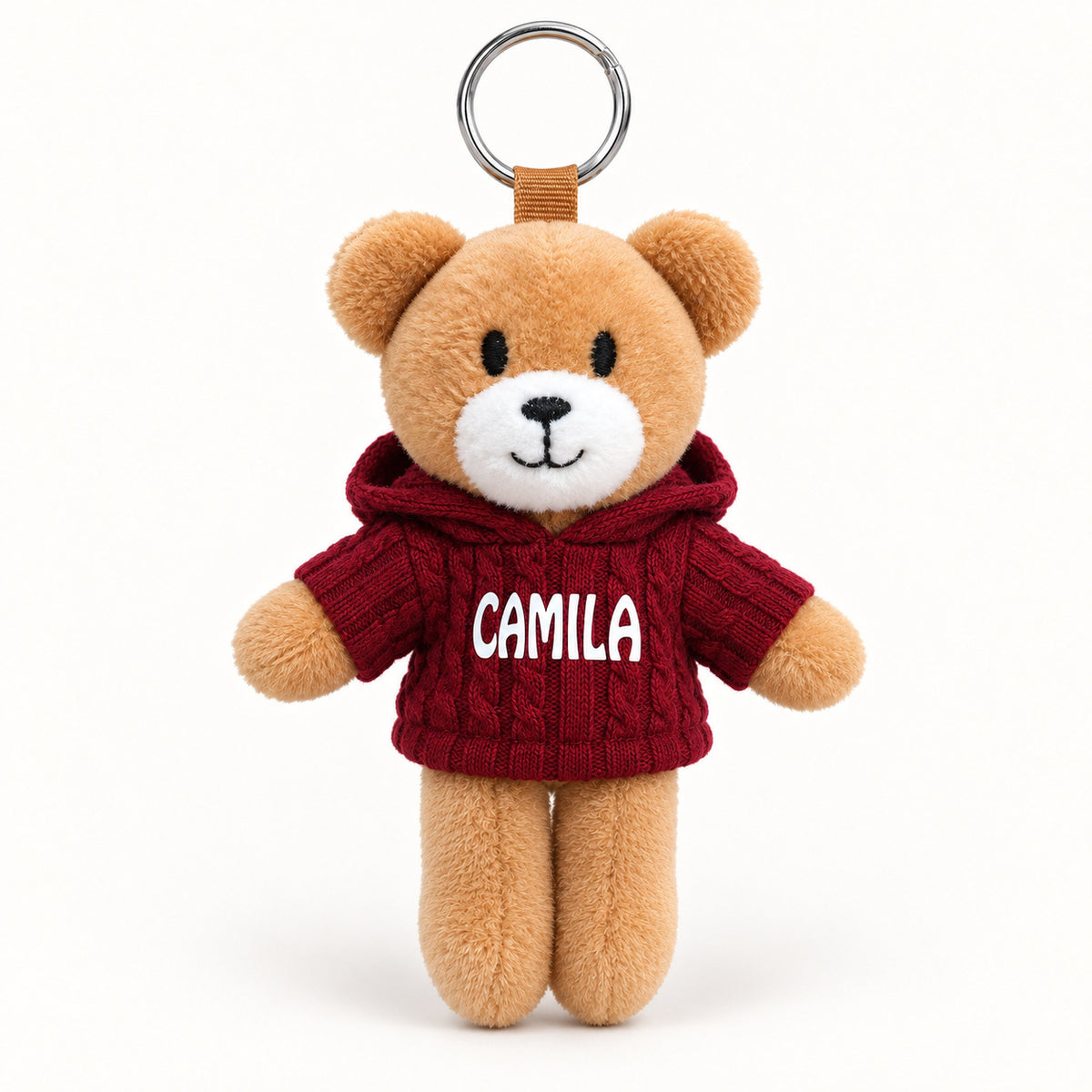Ursinho Camila — vista completa com argola, fundo branco