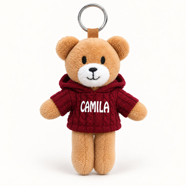 Ursinho Camila — vista completa com argola, fundo branco
