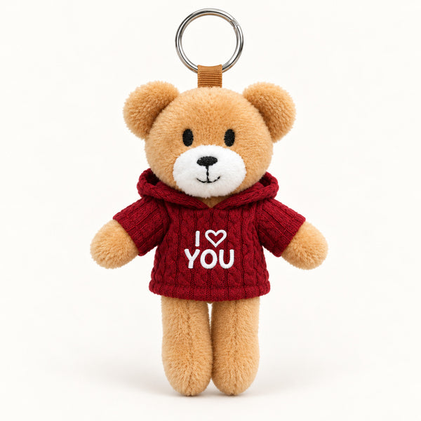 Ursinho I ♥ YOU — vista completa com argola, fundo branco