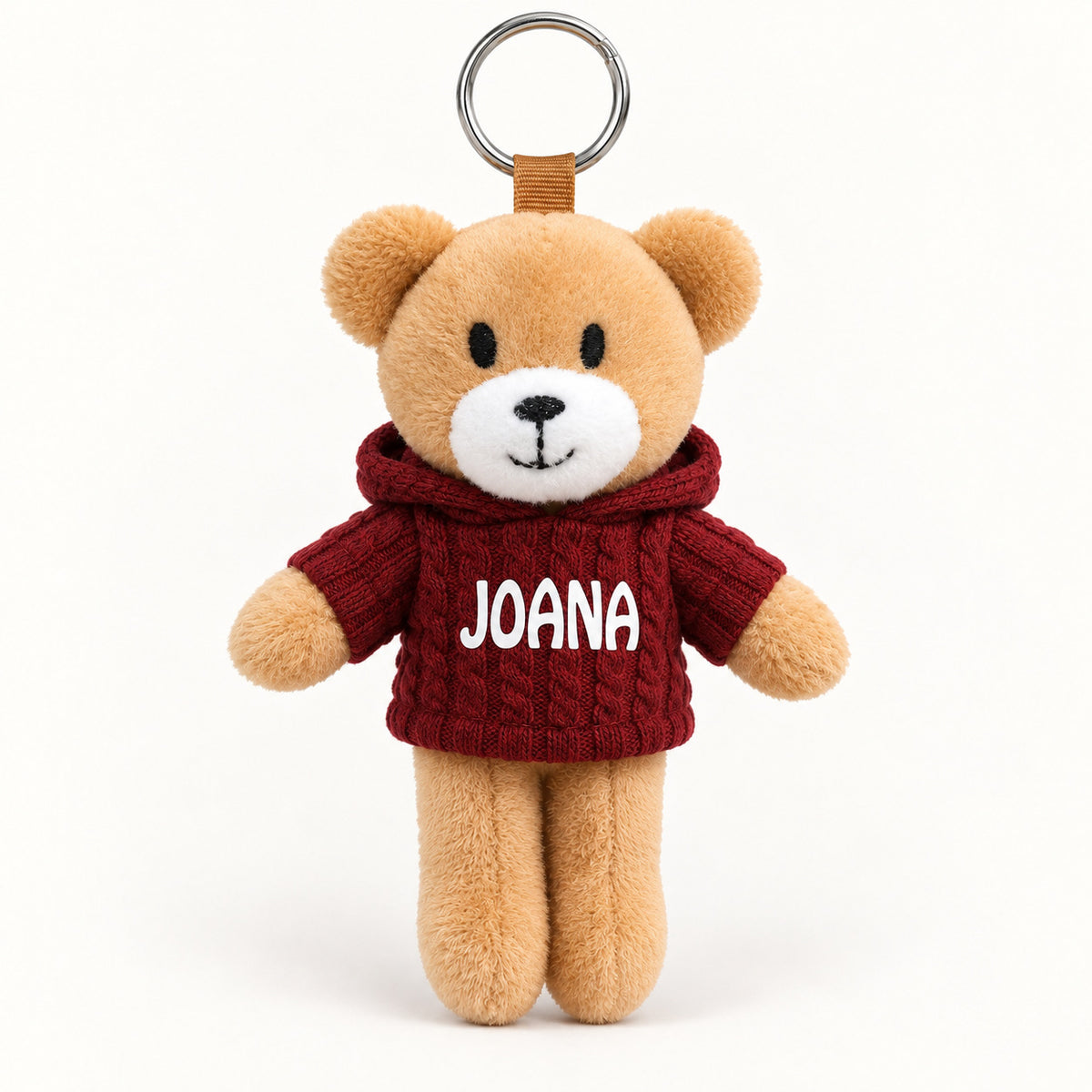 Ursinho Joana — vista completa com argola, fundo branco