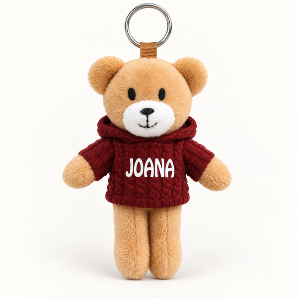 Ursinho Joana — vista completa com argola, fundo branco