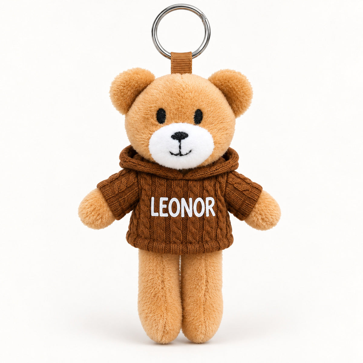 Ursinho Leonor — vista completa com argola, fundo branco