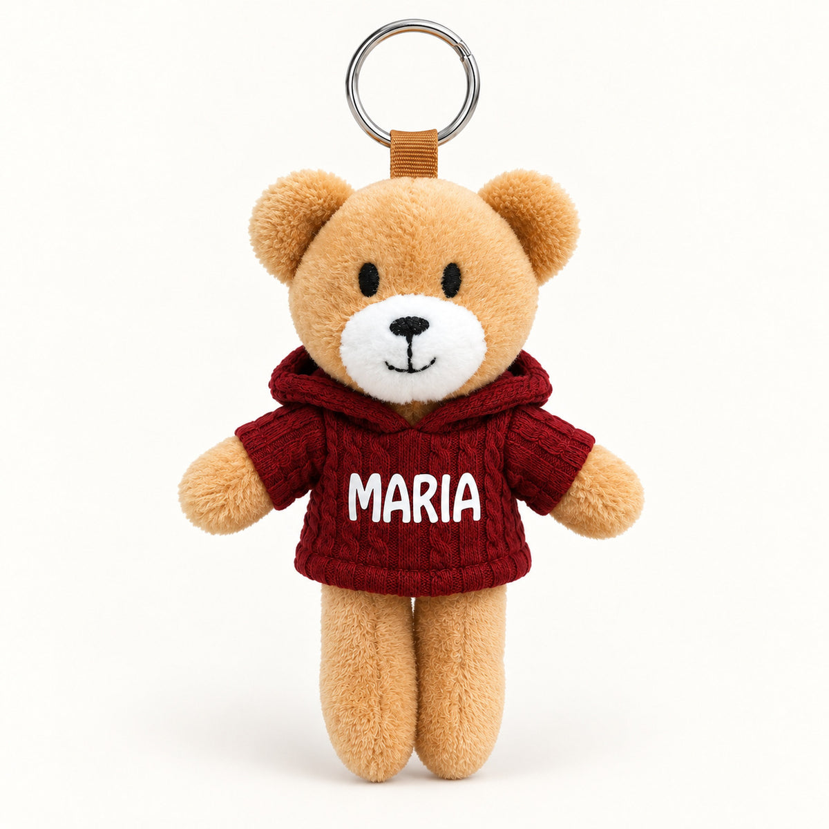 Ursinho Maria — vista completa com argola, fundo branco