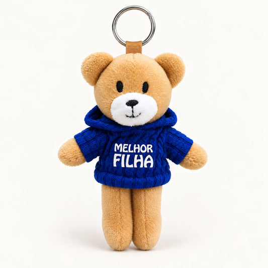 Ursinho Melhor Filha — vista completa com argola, fundo branco