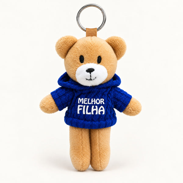 Ursinho Melhor Filha — vista completa com argola, fundo branco