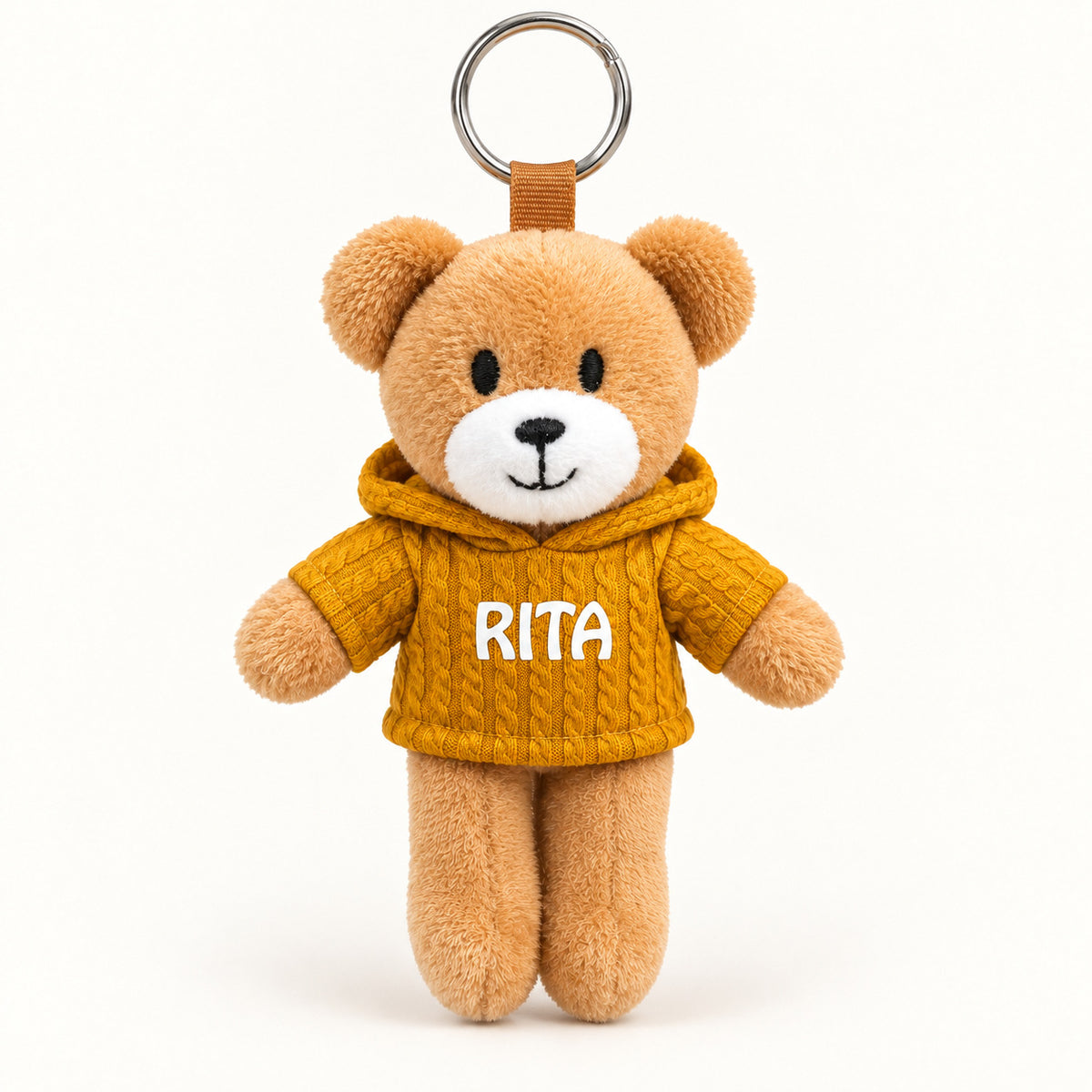 Ursinho Rita — vista completa com argola, fundo branco
